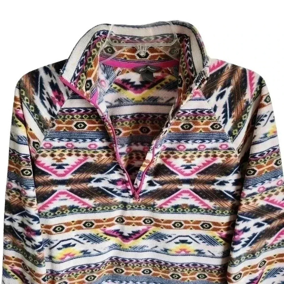 Eddie Bauer Women’s M Southwest Fleece Pullover Quarter Zip Brown Pink Blue - Picture 3 of 11